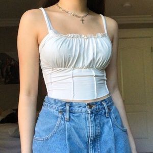 F21 White Cami Cropped Milk Maid Scrunched Ruffle